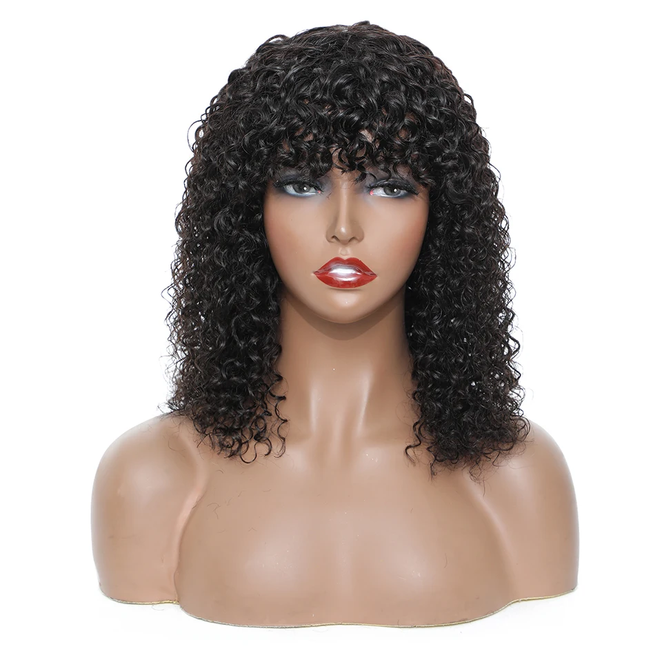 Malasyian Kinky Curly Full Machine Made Wigs 100% Human Hair Afro Curly Short Bob Wigs With Bangs For Black Women Cheap Price