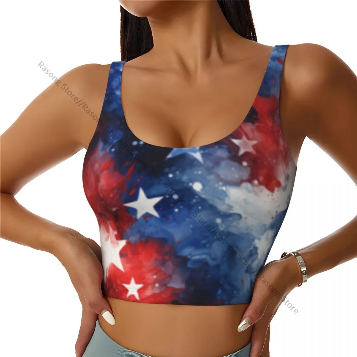 Sports Bra Women Running Yoga Clothes Vest American Flag Background Gathering Fitness Vest