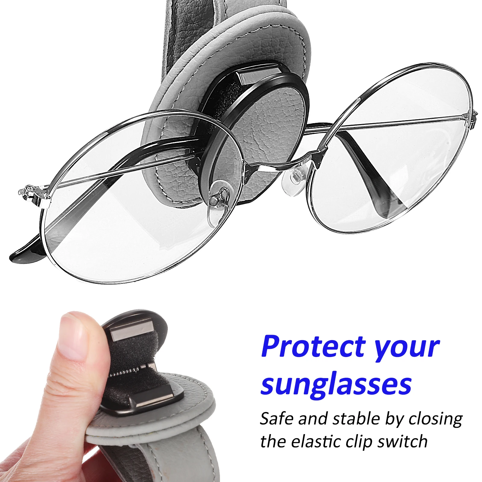 

1 Grey Clip 10 Hooks Cowhide Universal Car Visor Ticket Holder Visor Sunglasses Holder Safe Driving Gift