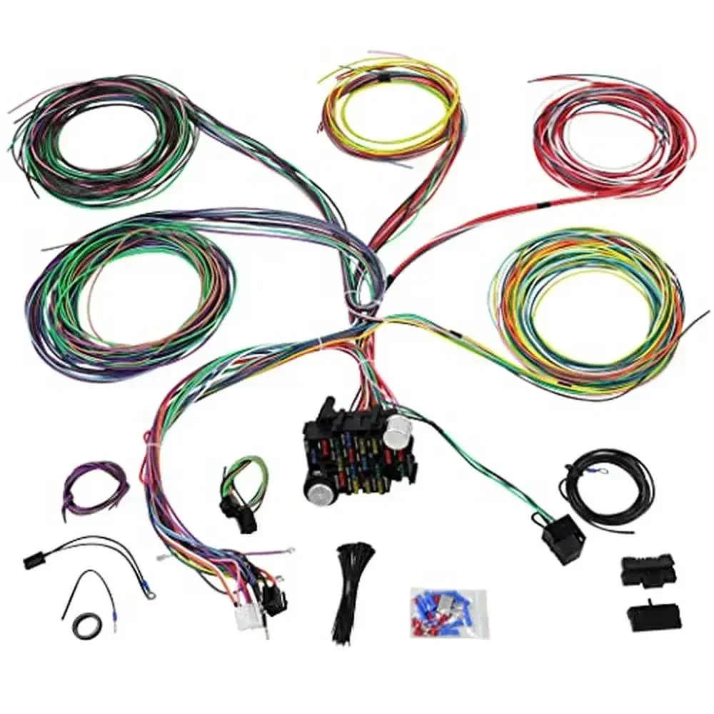 

Universal 21 Circuit Wiring Harness Kit 17 Fuses GM Chevy Mopar Ford Chrysler Easy Installation