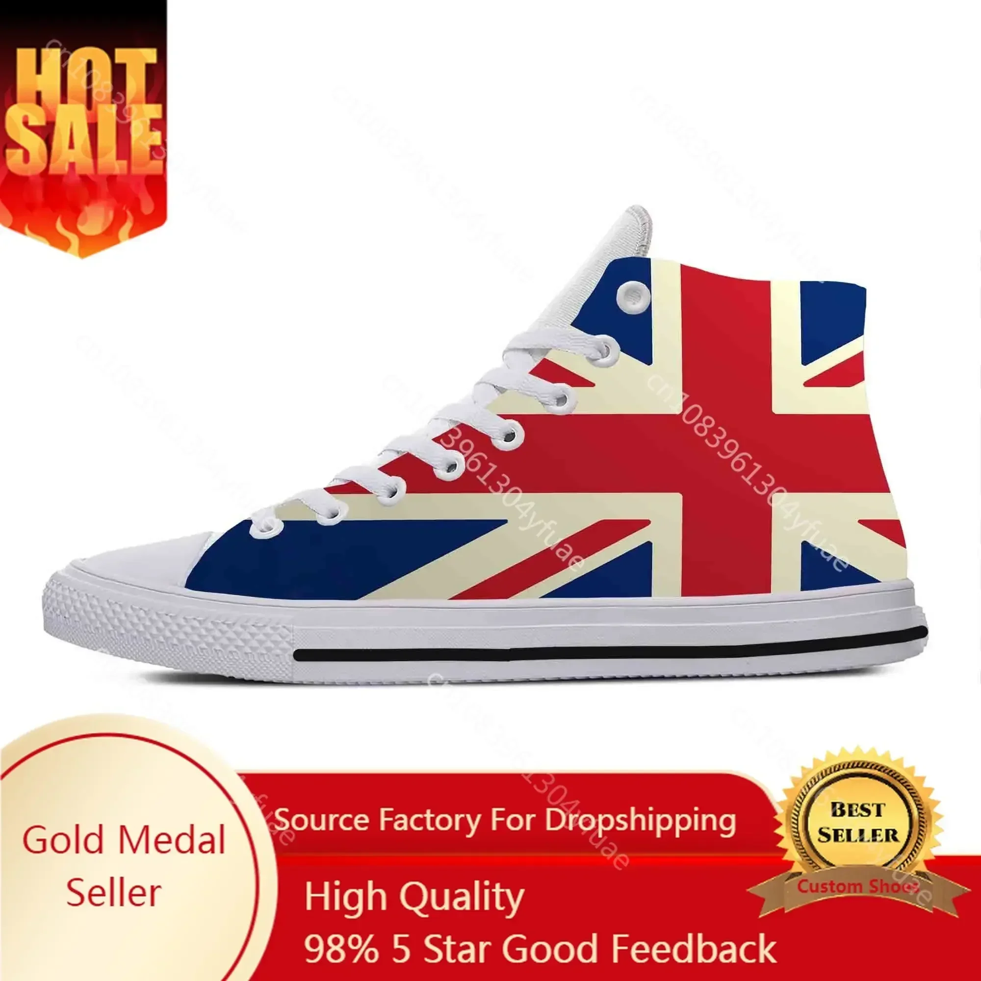 UK England Union Jack British Great Britain Flag Casual Cloth Shoes High Top Comfortable Breathable 3D Print Men Women Sneakers