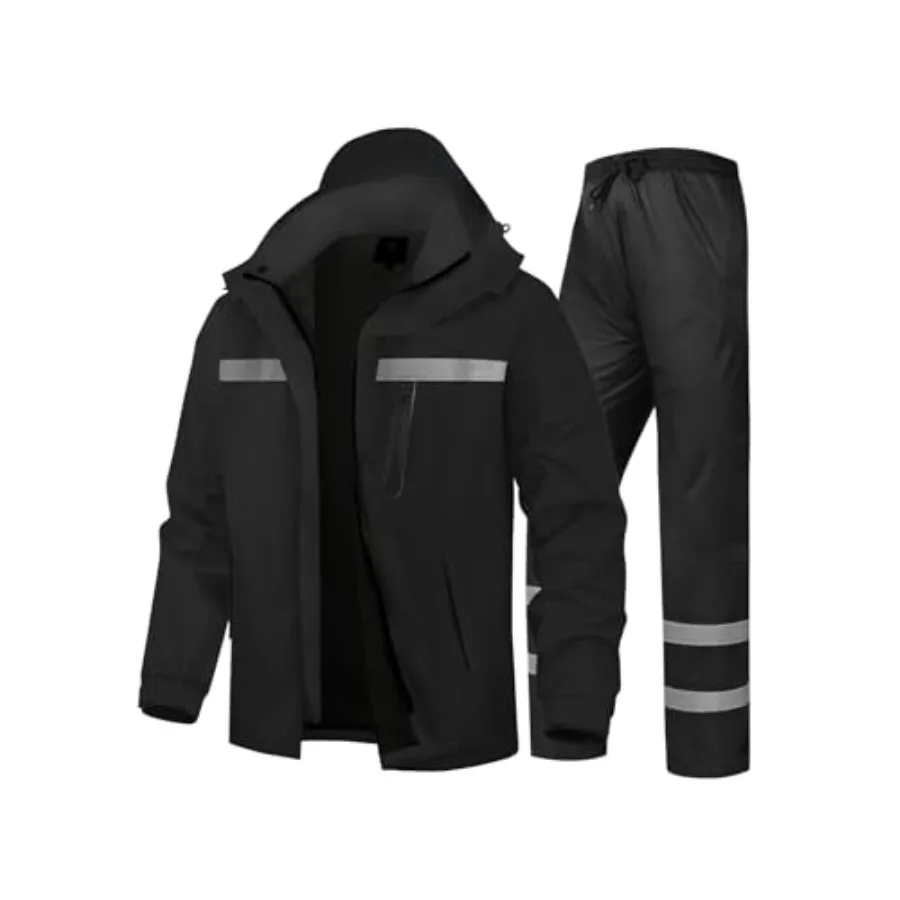 

Men's Rain Suit for Work and Sports: High-Visibility Reflective Polyester Jacket and Pants in Yellow-Black, Waterproof and Dura