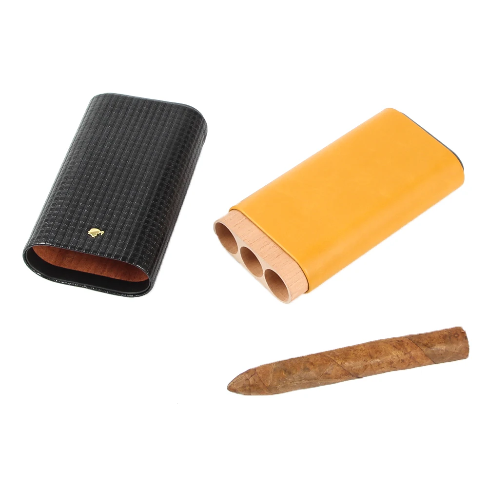 Cohiba Leder Zigarren etui Zedernholz ausgekleidet Humidor Reise Zigarren schachtel 3 Röhren halter mit Geschenk box Verpackung