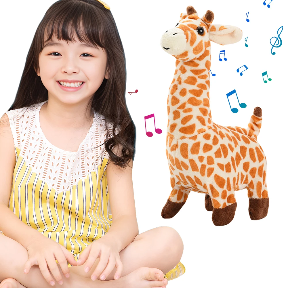 المشي الزرافة الحيوانات الأليفة الإلكترونية التفاعلية مع الأصوات والحركات لعبة الزرافة القطيفة لعبة موسيقية للأطفال الصغار بنين بنات