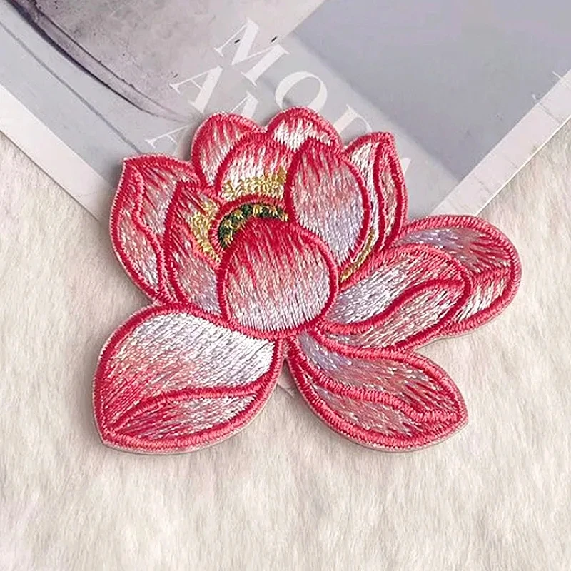 MissDeer 1PC Lotus Patch Iron On Embroidered Flower Stickers for Shirts Dress DIY Patchwork Handmade Sew Garments Appliques Badg