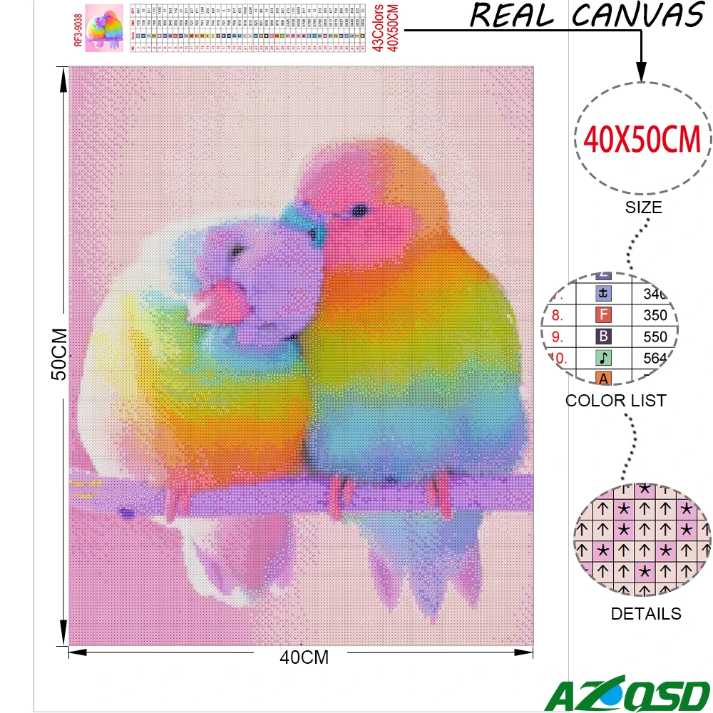 AZQSD Full Square Diamond Embroidery Parrot Bird Mosaic Rhinestones Diamond Painting Animal Cross Stitch Handicraft Home Decor