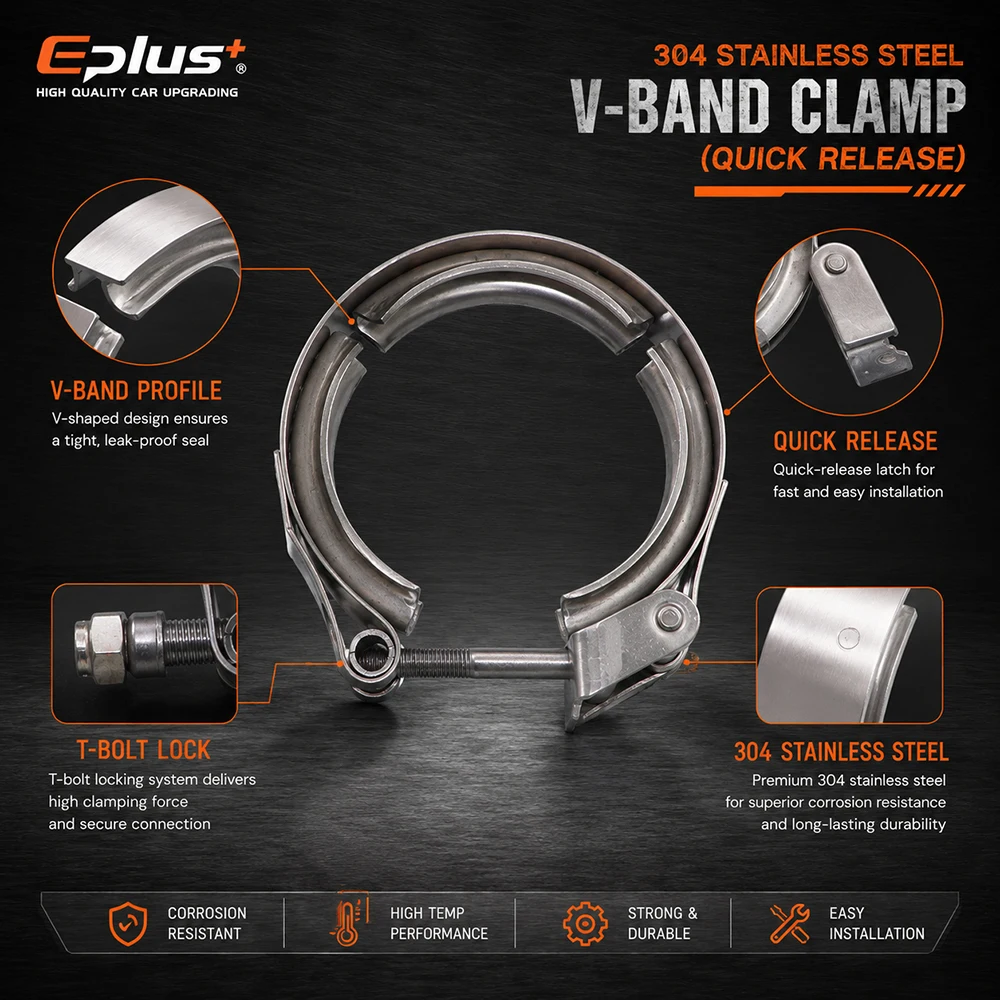 EPLUS Universal 304 Edelstahl 1,5~6 Zoll Schnellverschluss V-Band Klemme T-Bolzen V-Typ Auspuffklemme für Auto-Turbo-Auspuffrohr – Detail 4