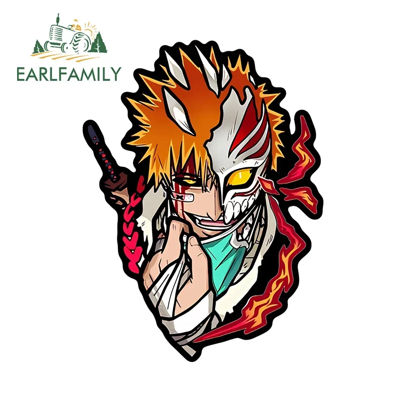 EARLFAMILY 13cm × 9.7cm Kurosaki Ichigo Fanart Car Stickers Edgy Vibrant Flame Knife Graphics Decals Waterproof Car Accessories