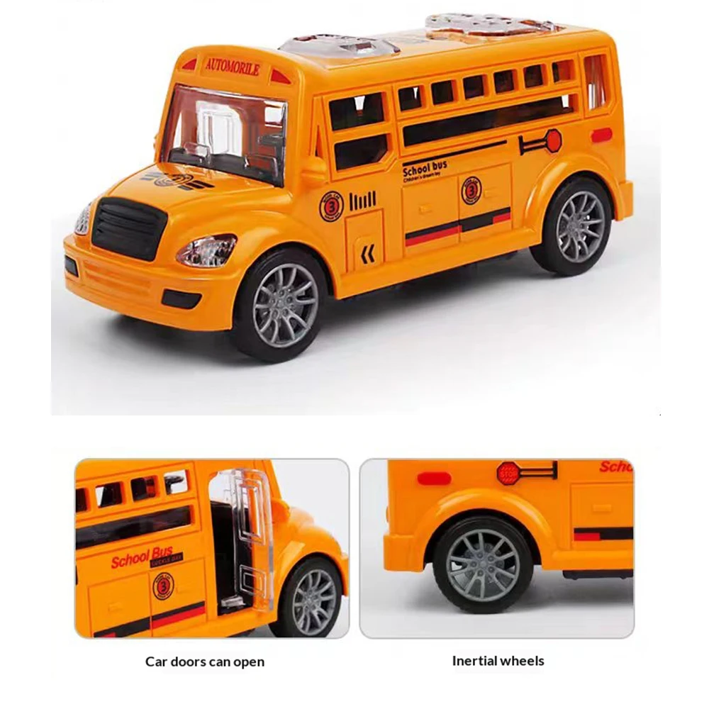 School Bus Toys Toy Car Inertia Vehicle Model Toys Pull Back Car Boys Toys with Opening Doors Educational Toys for Kids Gifts