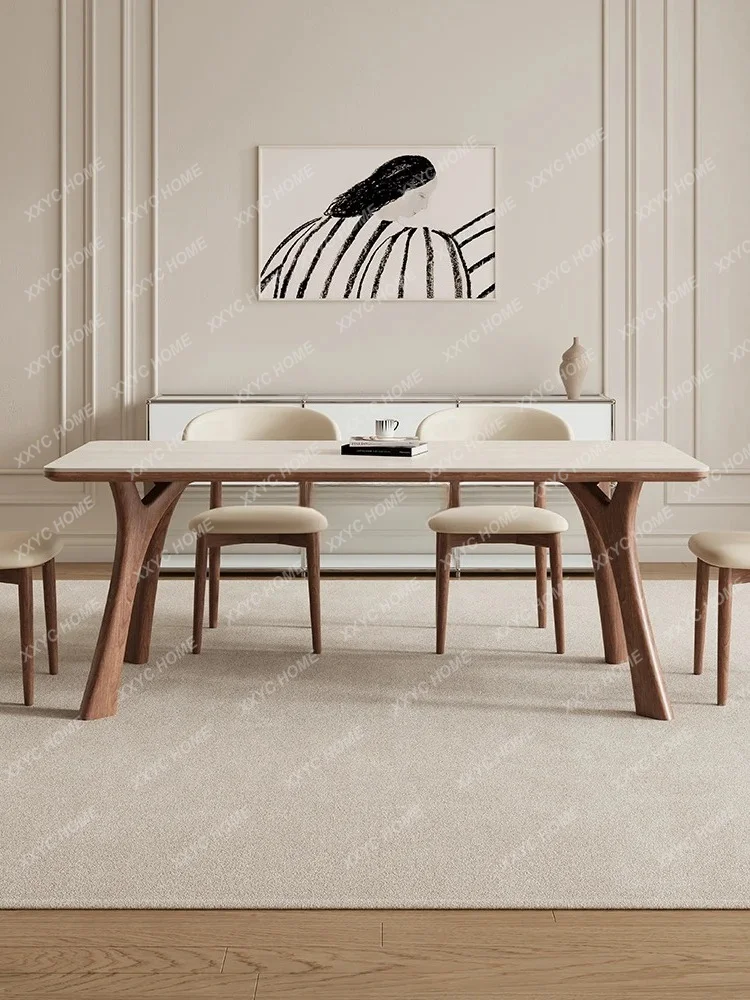 

Solid wood rock slab dining table medieval high-end full care small apartment rectangular dining table