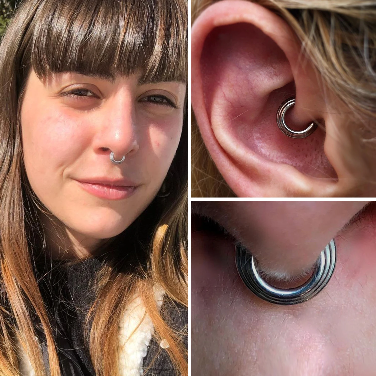 VOJO-Piercing hipoalergénico de acero inoxidable 316L, aro con bisagras, Septum Clicker, anillo Daith, joyería, 16G