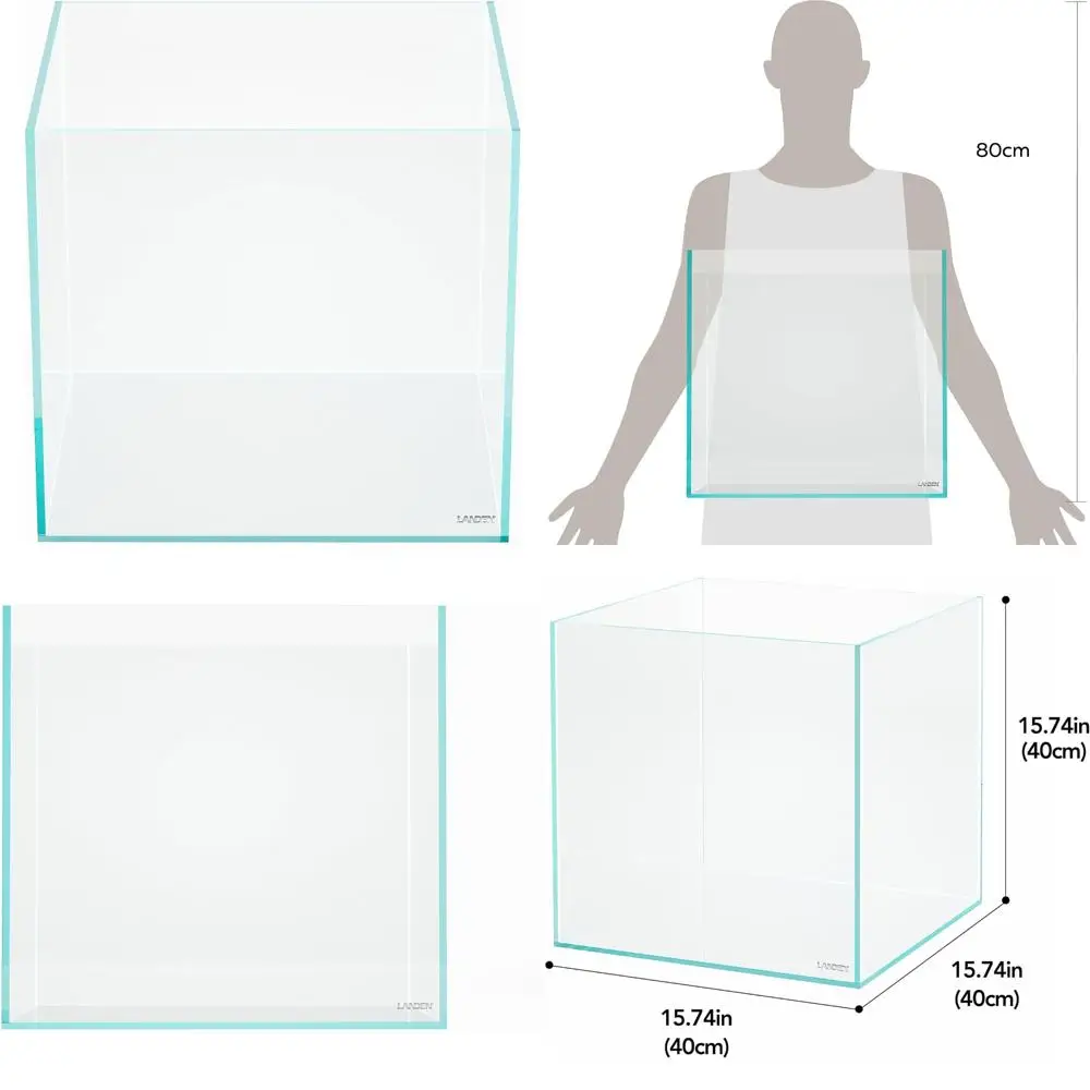 

15.6 Gallon Cube Low Iron Rimless Aquarium Tank, 15.7 * 15.7 * 15.7 (40cm x 40cm x 40cm), 6mm Thick with Nano Foam