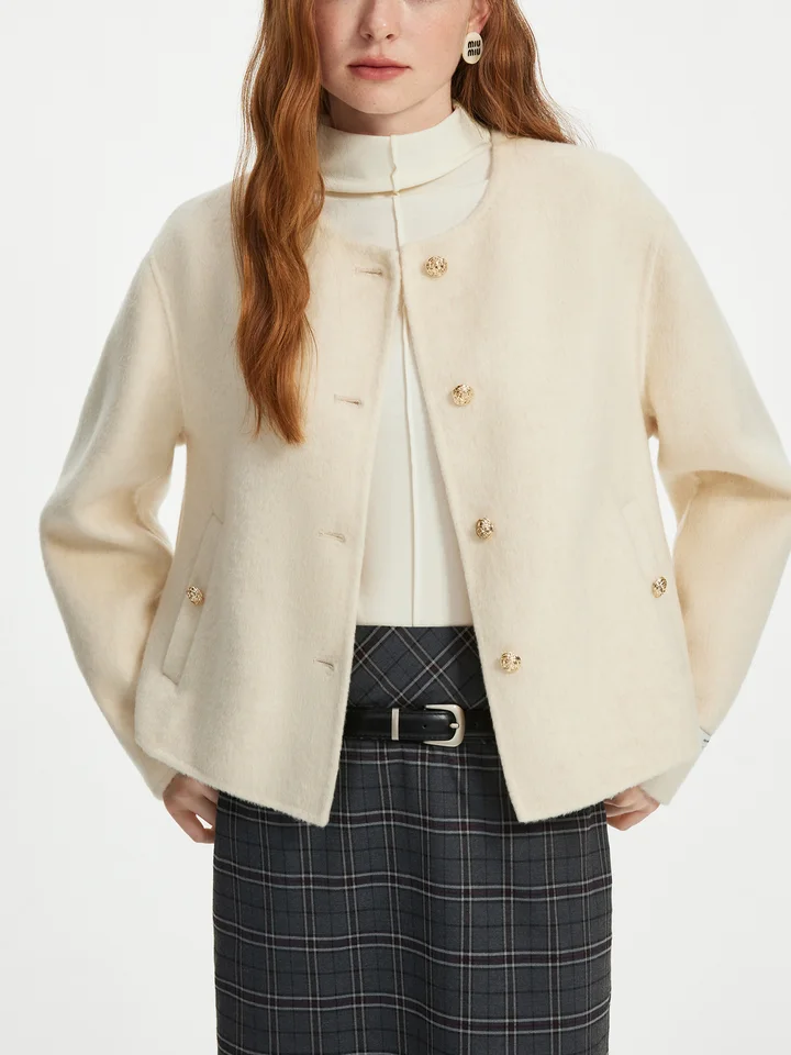 FSLE Short Wool Coat For Women 2024 Autumn Winter New Design Loose