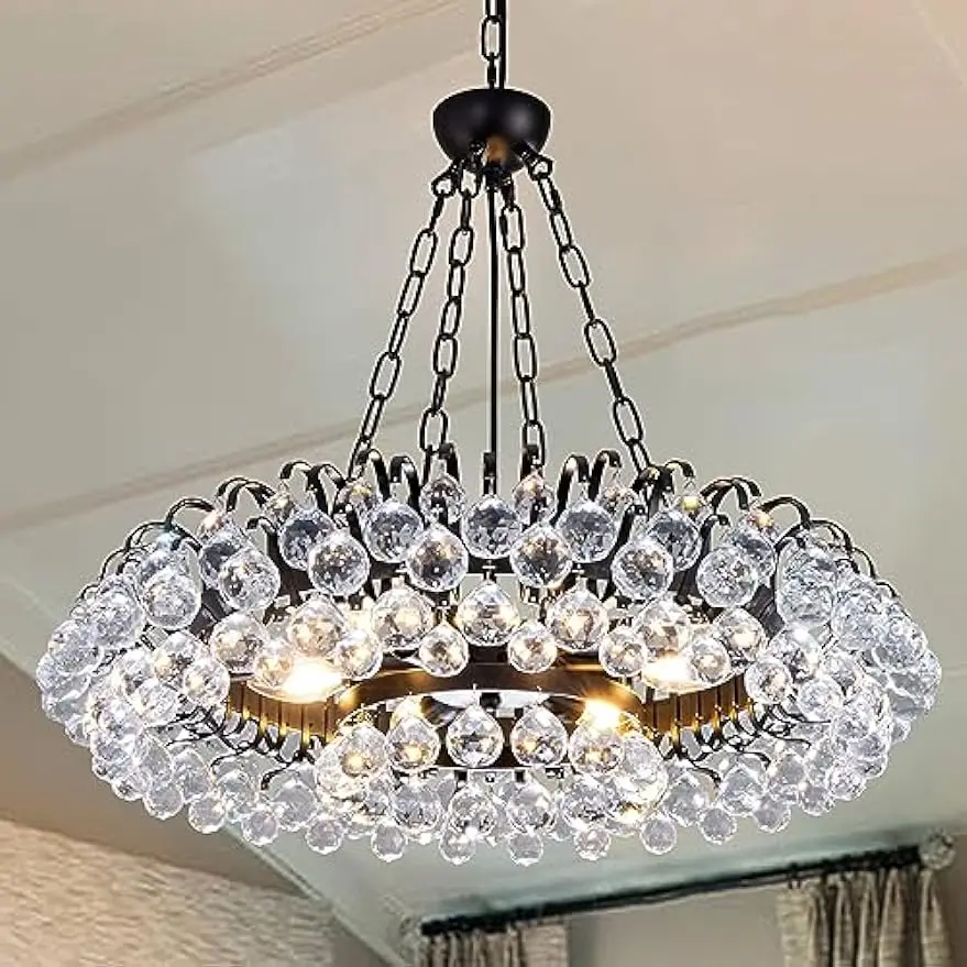 

Black Crystal Chandelier, Prismatic Crystal Pendant Light for Dining Room, Light Rustic Chandelier for Living Room, Bedroom