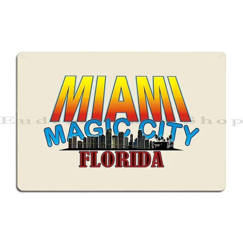 Miami Florida Skyline Metal Plaque Painting Design Cinema Designing Kitchen Tin Sign Poster