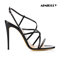 Women's Summer Sandals Peep Toe High Heels Shoes Spikes Strappy Ladies Female Dress Shoes Stilettos Black Pink Customized shoes