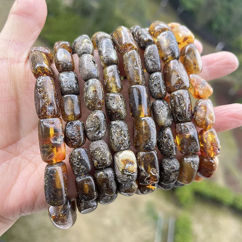 Original Amber Bracelets for Unisex New Genuine Irregular Beads Natural Black Medical Green Healing Jewelry Factory Unique Gift