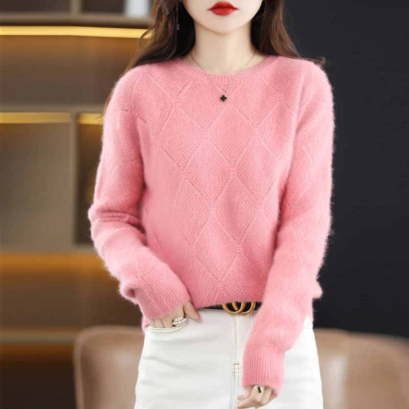 100% mink cashmere sweater Women\'s knitting sweater O-neck long sleeve pullover Autumn and winter clothing warm top