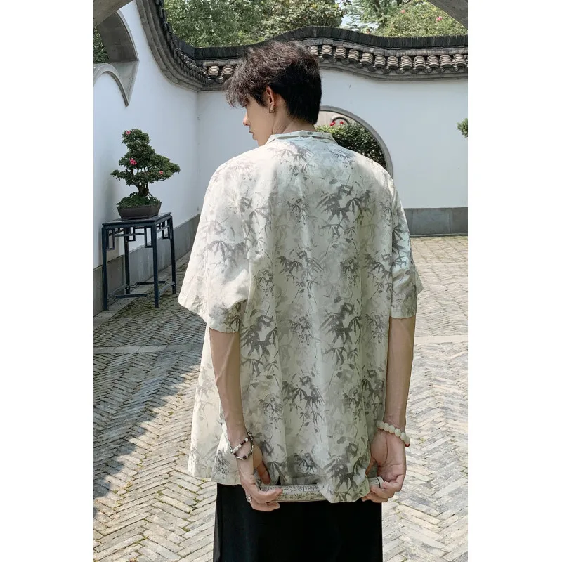 M-5XL Plus Size Men\'s Kung Fu Shirt Chinese Type Traditional Tang Suit Tai Chi Blouse Short Sleeve Shirts Summer Streetwear Top