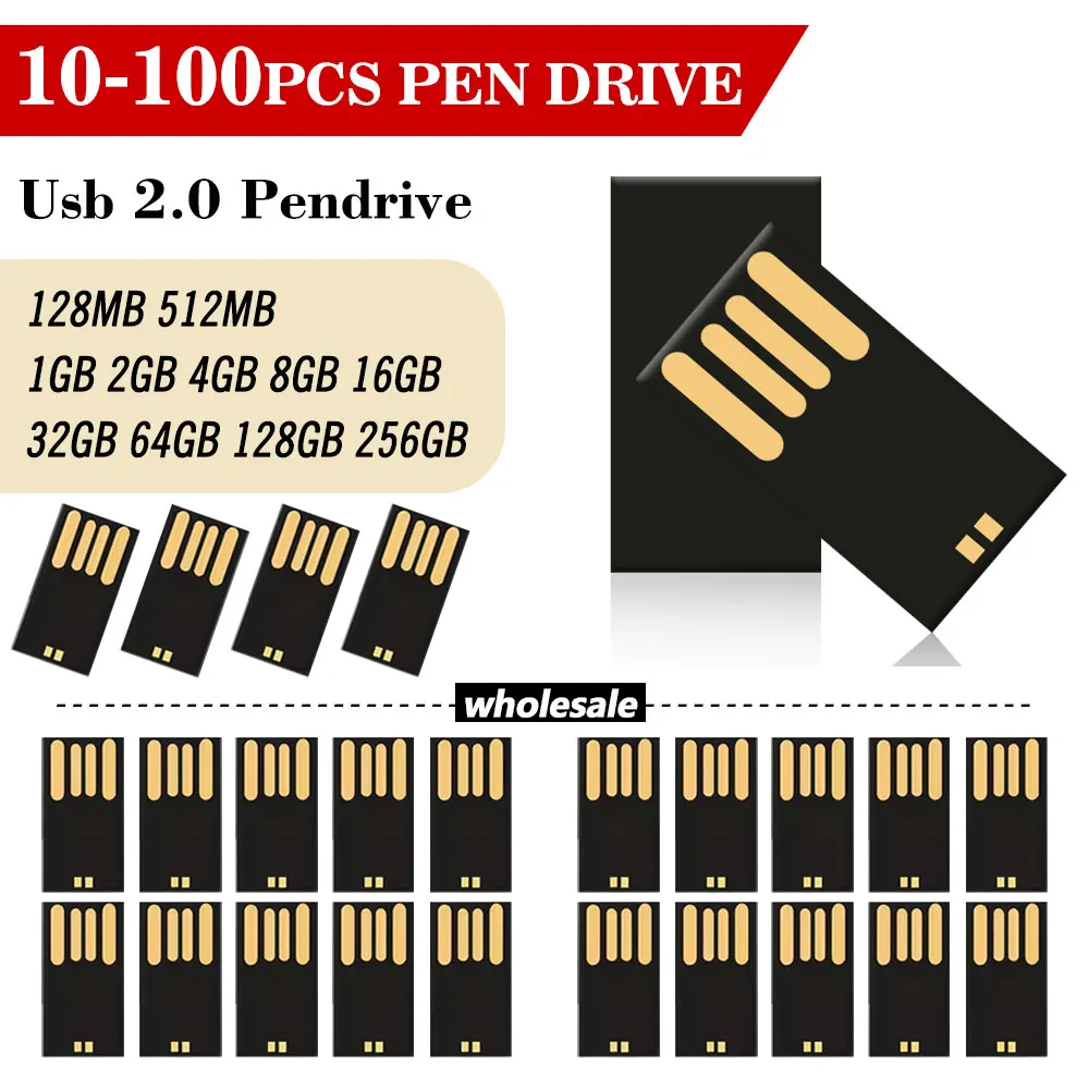 10-100pcs Wholesale Pendrive USB 2.0 U Disk Semi-Finished Chip Pen drive 2GB 4GB 8GB 16GB 32GB 64GB 128GB Memory Flash Drives