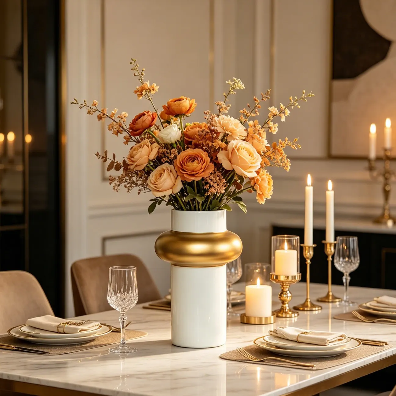Luxurious Ceramic Ring Vase with High-temperature Glaze Electroplated Gold Nordic Style Living Room Porch Decorative Ornaments