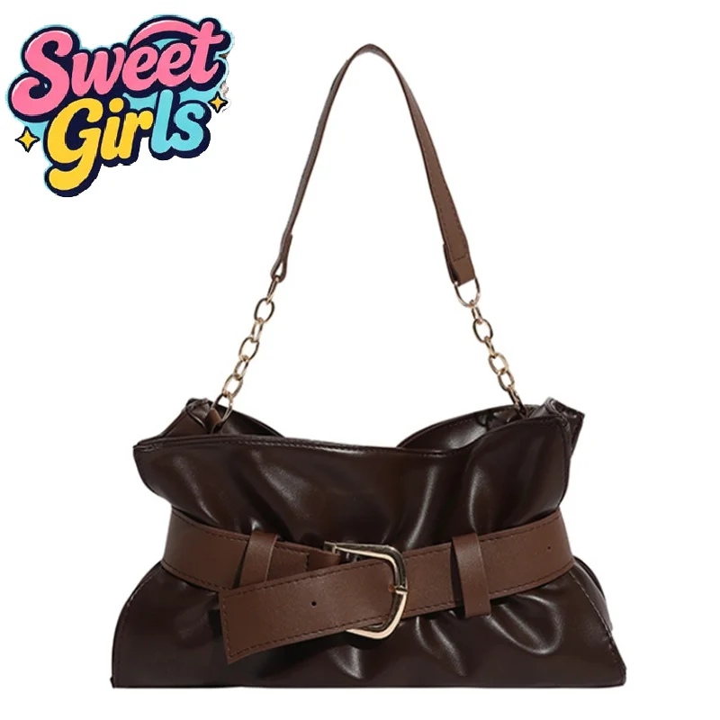 

Luxury Soft Tote Bag With Belt Buckle Decor Large Capacity Shoulder Bags Versatile Solid Color Crossbody Purse For Work Commute