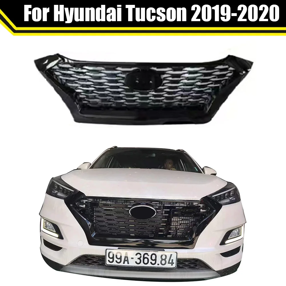 

Car Front Bumper Grille Gloss Black For Hyundai Tucson 2019 2020 Racing Grill Auto Grills Upper Inlet Hood Mesh Guard Grid
