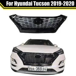 Car Front Bumper Grille Gloss Black For Hyundai Tucson 2019 2020 Racing Grill Auto Grills Upper Inlet Hood Mesh Guard Grid