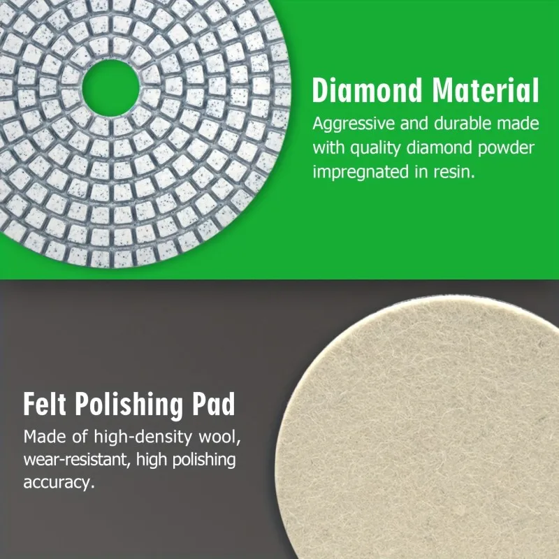 ​​12pcs 4 Inch (100mm) Diamond Polishing Pads Kit Wet/Dry for Granite Concrete Marble Stone, with 5/8"-11 Backer Pad​