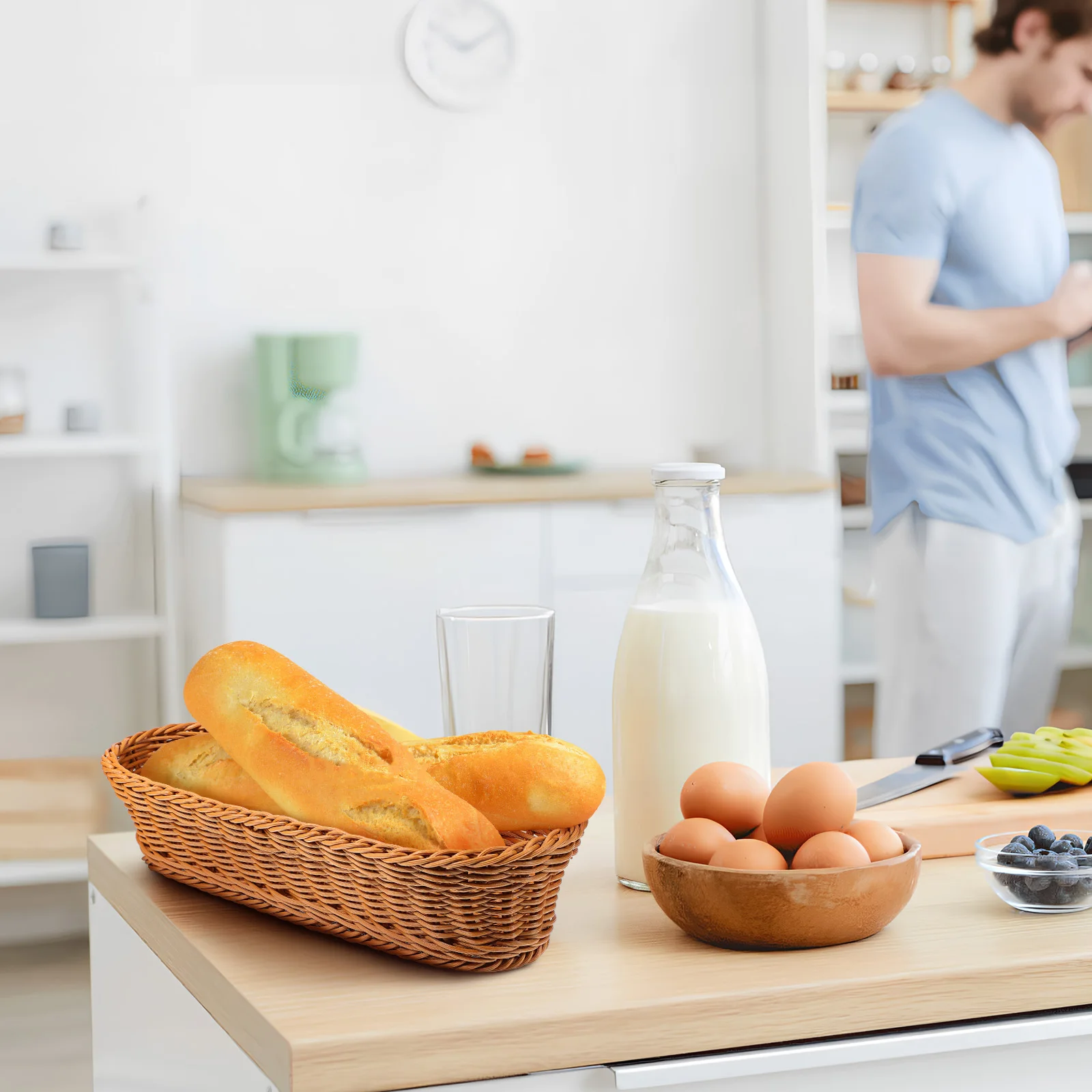 

1pcs Woven Bread Basket Natural Storage Organizer For Fruit Snacks Serving Banneton Proofing Basket Sundries Hamper Container