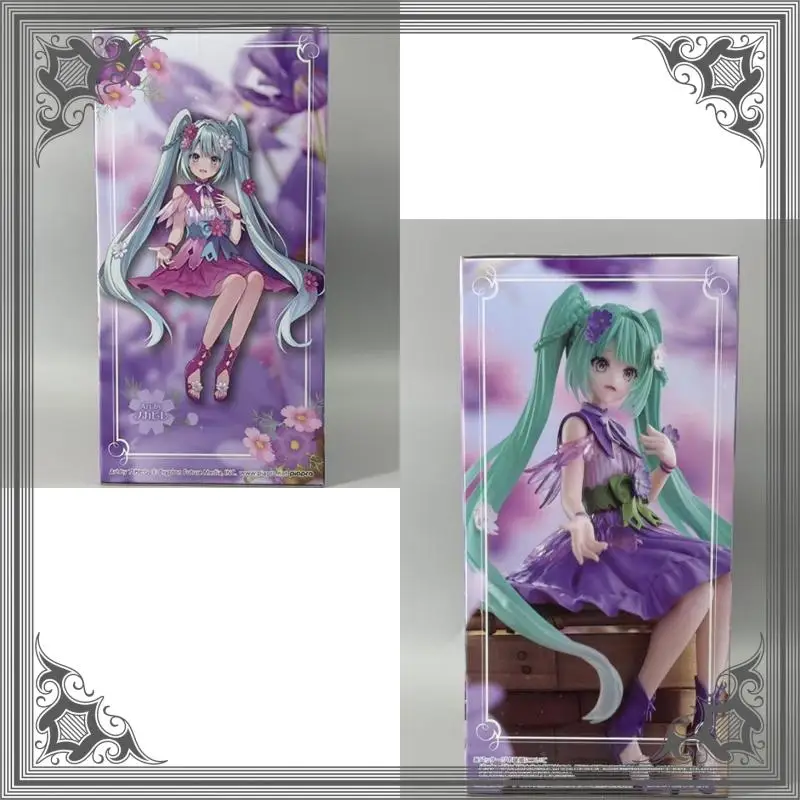 在庫ありオリジナル風流初音ミクパープルコスモスフラワーフェアリーpvcデスクトップオーナメントコレクターフィギュアモデルおもちゃギフト本物