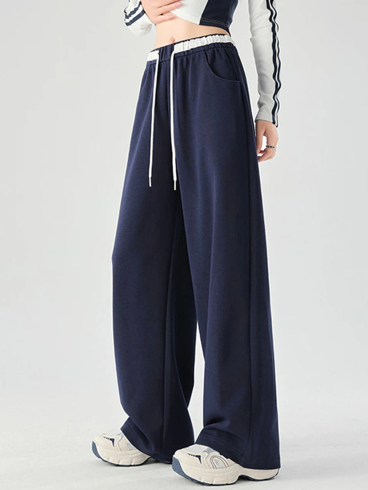 Zoki 女性ルーズヴィンテージスウェットパンツハイウエストカジュアルポケットワイドレッグパンツストリート高品質レトロアメリカングレーパンツ