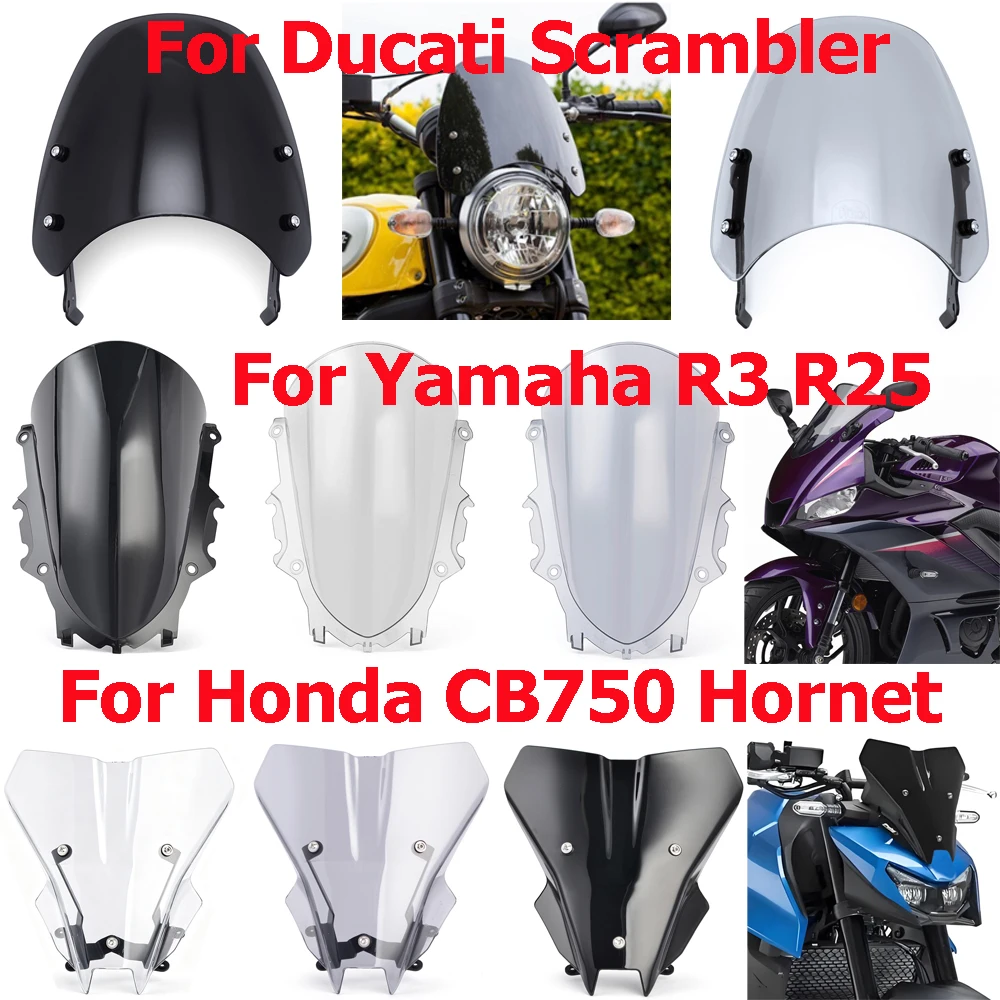 R3 R25 Motorcycle Windscreen Windshield Cover Wind Screen For Honda CB750 Hornet for Ducati Scrambler Motorbike Deflector