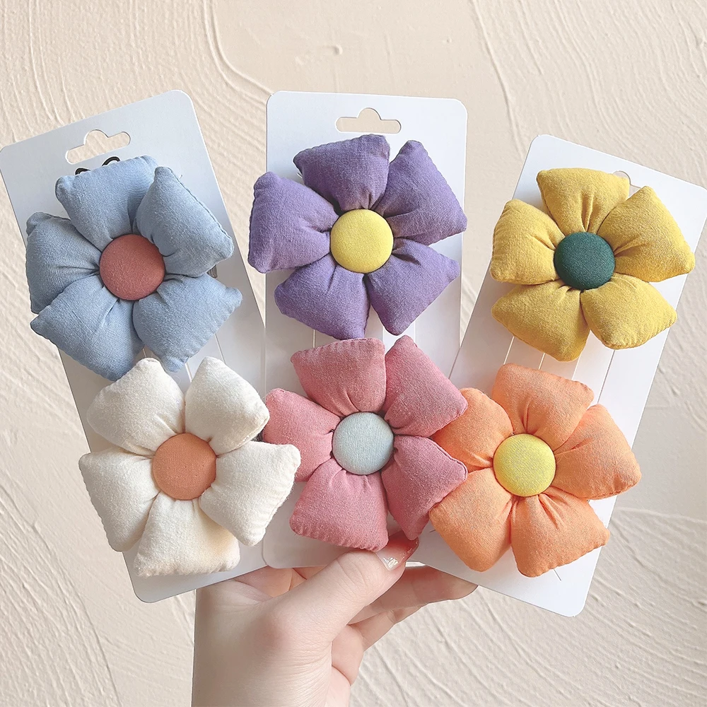 2Pcs/Set New Sweet Flower Bowknot Hair Clips For Cute Girls Cartoon Bows Hairpins Barrettes Kids Headwear Hair Accessories Gift