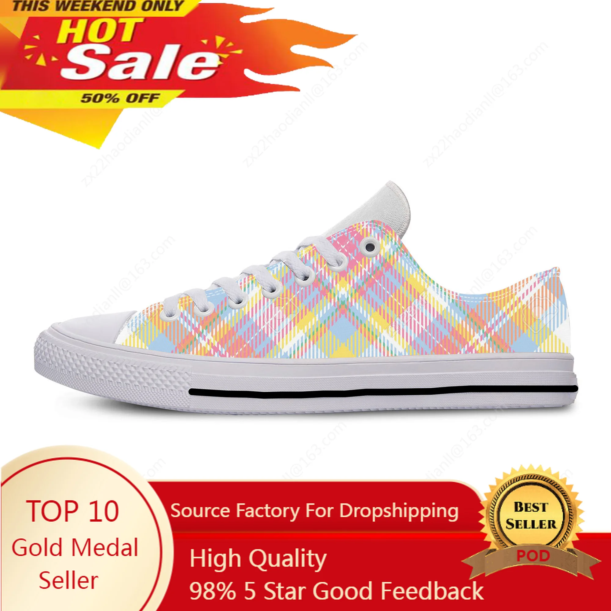 

Hot Pastel Tartan Plaid Scottish Aesthetic Fashion Casual Cloth Shoes Low Top Breathable Lightweight 3D Print Men Women Sneakers