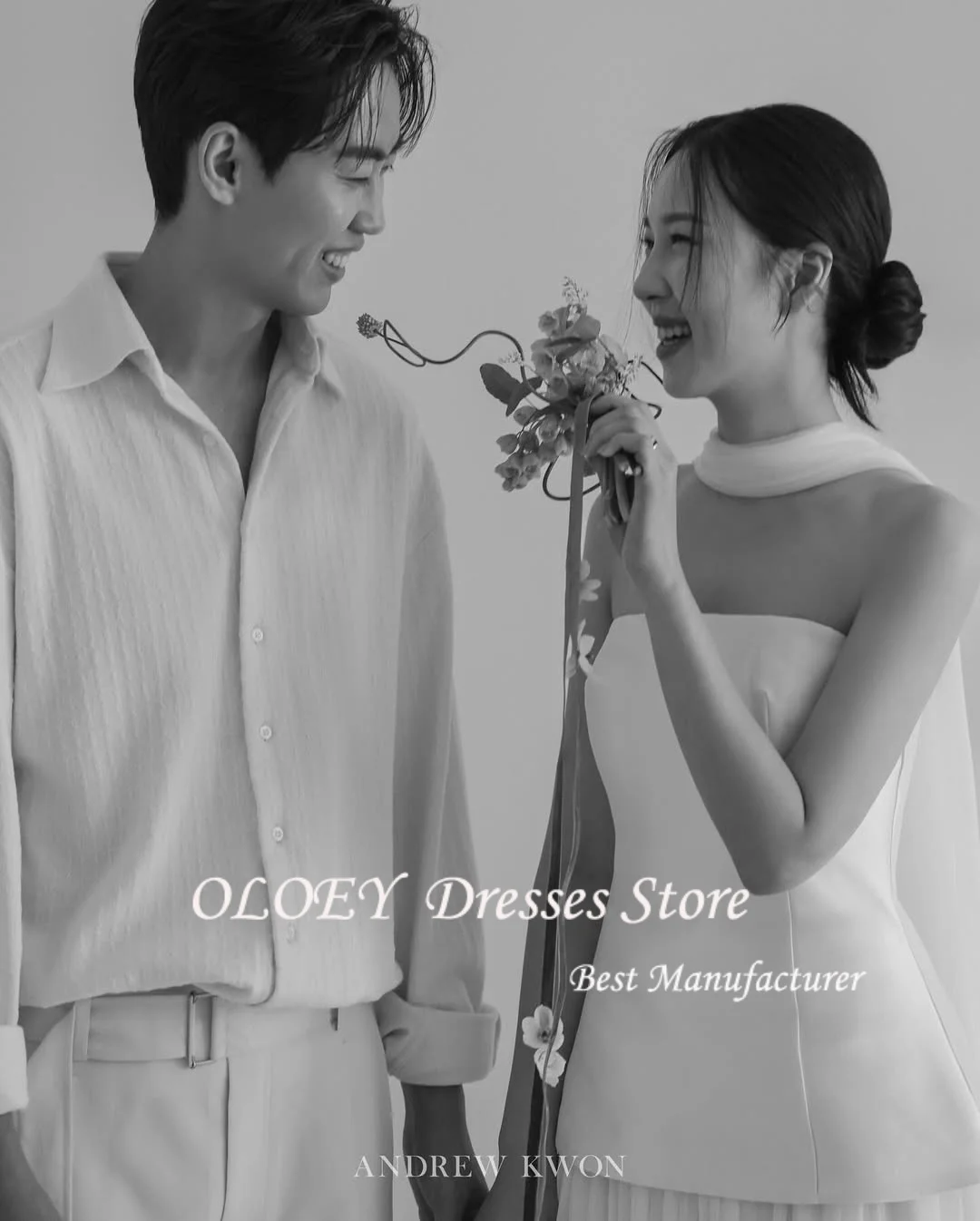 OLOEY New A Line Wedding Dresses Simple Strapless Scalf Bridal Gowns Photo shoot Korea Vestidos Customized