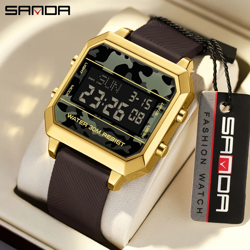

SANDA 6161 Fashion Square Dial Multifunctional Men Watch Digital Watch Countdown Stopwatch Alarm Clock Waterproof Watch for Man