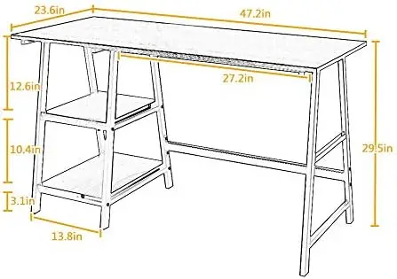 Kleiner Computertisch, 47-Zoll-Büroschreibtische mit 2-stufigen Regalen, Studentenschreibtisch, Bockenschreibtisch, einfacher Schreibtisch, rustikaler Schreibtisch, Holzschreibtisch