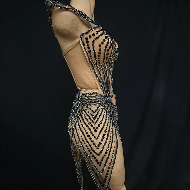 جديد أسود مثير غير النظامية فستان المرأة عرض مسرحي الزي المغني نموذج أداء المرحلة ارتداء ملهى ليلي بار ملابس الحفلات VDL4752 #3