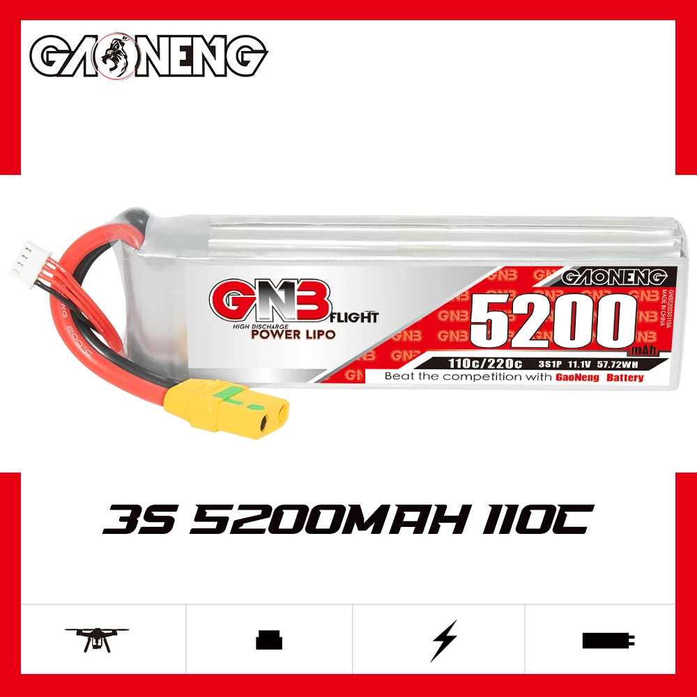 GNB 5200mah 3S 11.1V 110C 220C XT90 RC LiPo Battery EDF Jets Truck Airplane Helicopter MultiCopter Boat RC Hobbies