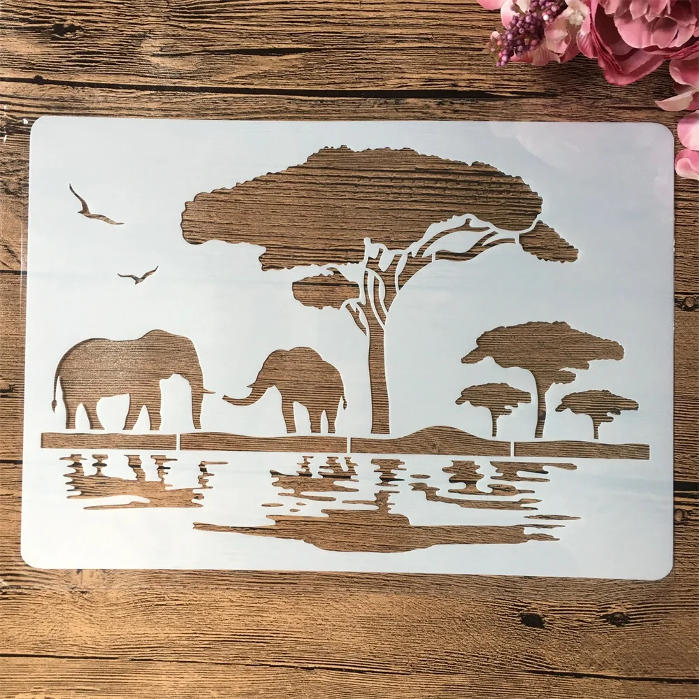 A4 29*21cm Elephant Wild Africa DIY Layering Stencils Wall Painting Scrapbook Coloring Embossing Album Decorative Template