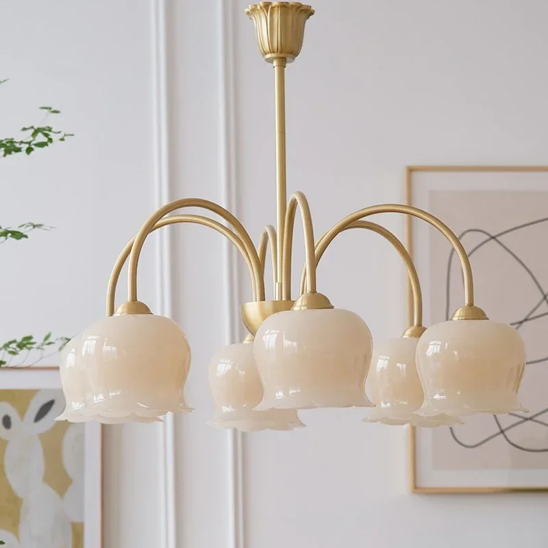 Vintage Flower Chandeliers Cream Living Room Pendant Light Antique Homeowner Bedroom Lighting American Light Luxury Light Lustre