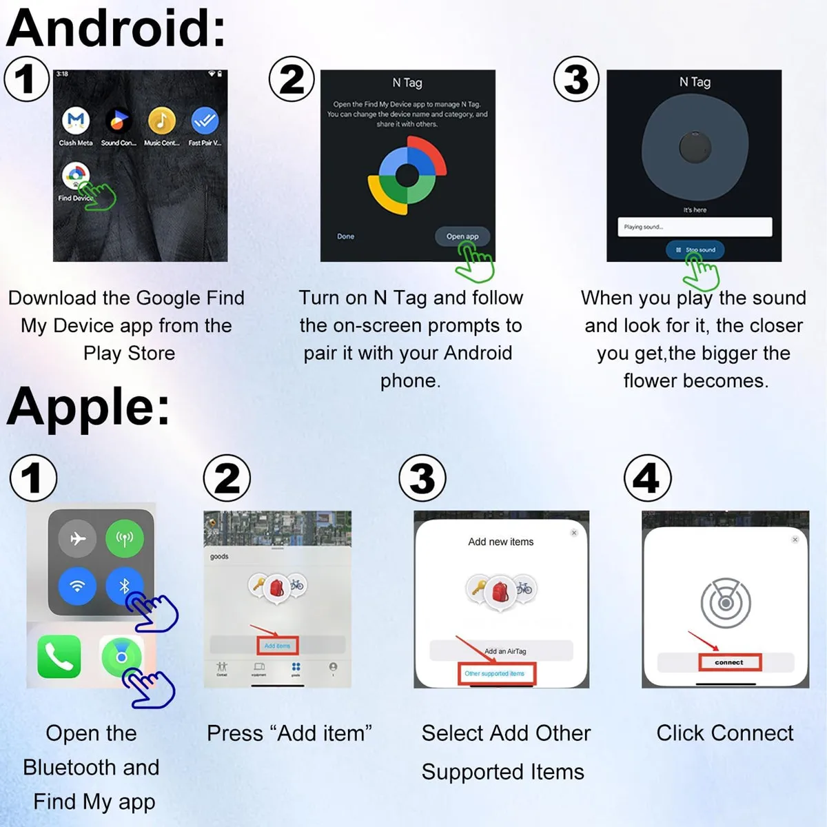 Air Tag per Android o iOS Dual System Bluetooth Tracker Smart Tag Funziona con Trova il mio o Google Trova l'APP Hub Localizzatore di oggetti
