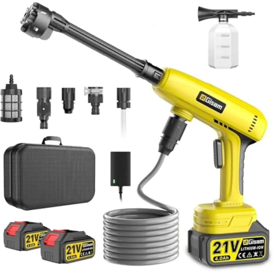 

Cordless Pressure Washer1400W Brushless Motor 1250 PSI Cordless Power Washer with 2pcs 4.0Ah BatteryandCharger and 6-in-1 Nozzl