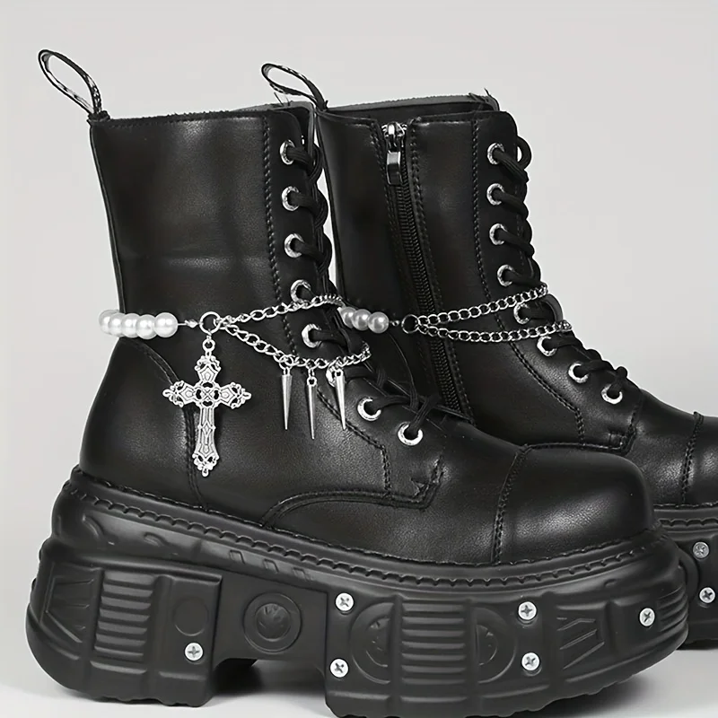 2 Pieces Gothic Y2K Cross Pearl & Rivet Shoe Charms, Unisex, for Halloween Parties and Daily Wear