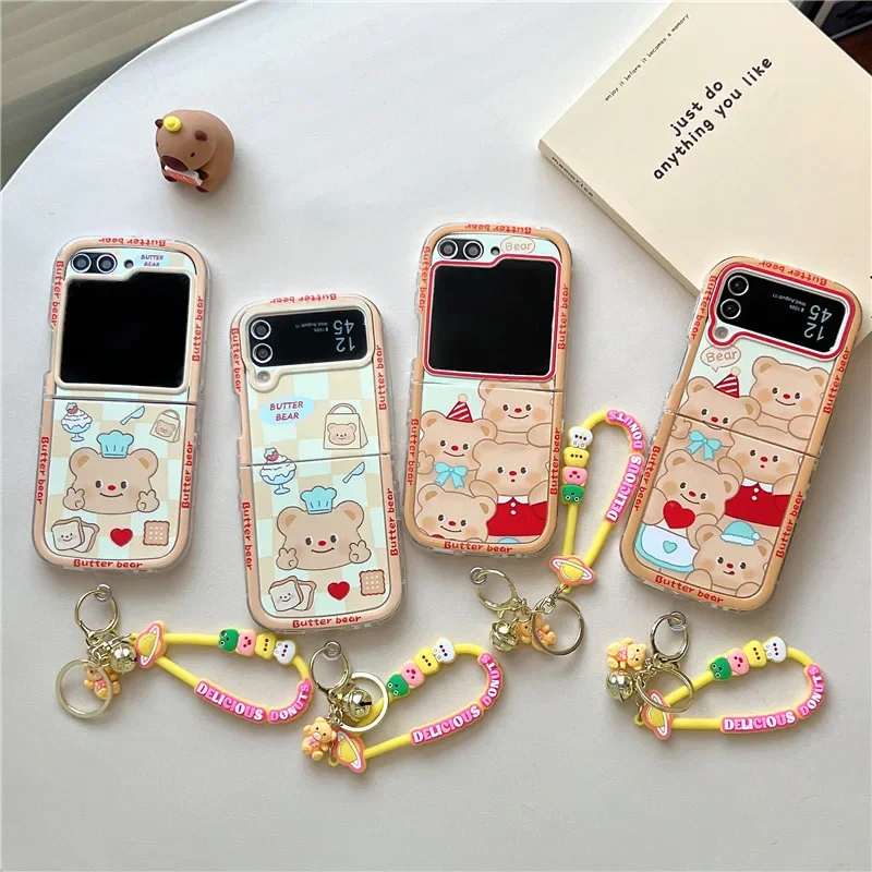 เคสโทรศัพท์ลายหมีสีเหลืองน่ารักสำหรับ Samsung Galaxy Z flip 6 5 4 3ฝาหลังป้องกันสำหรับ ZFlip4 ZFlip5 ZFlip6เคสผิวนอก
