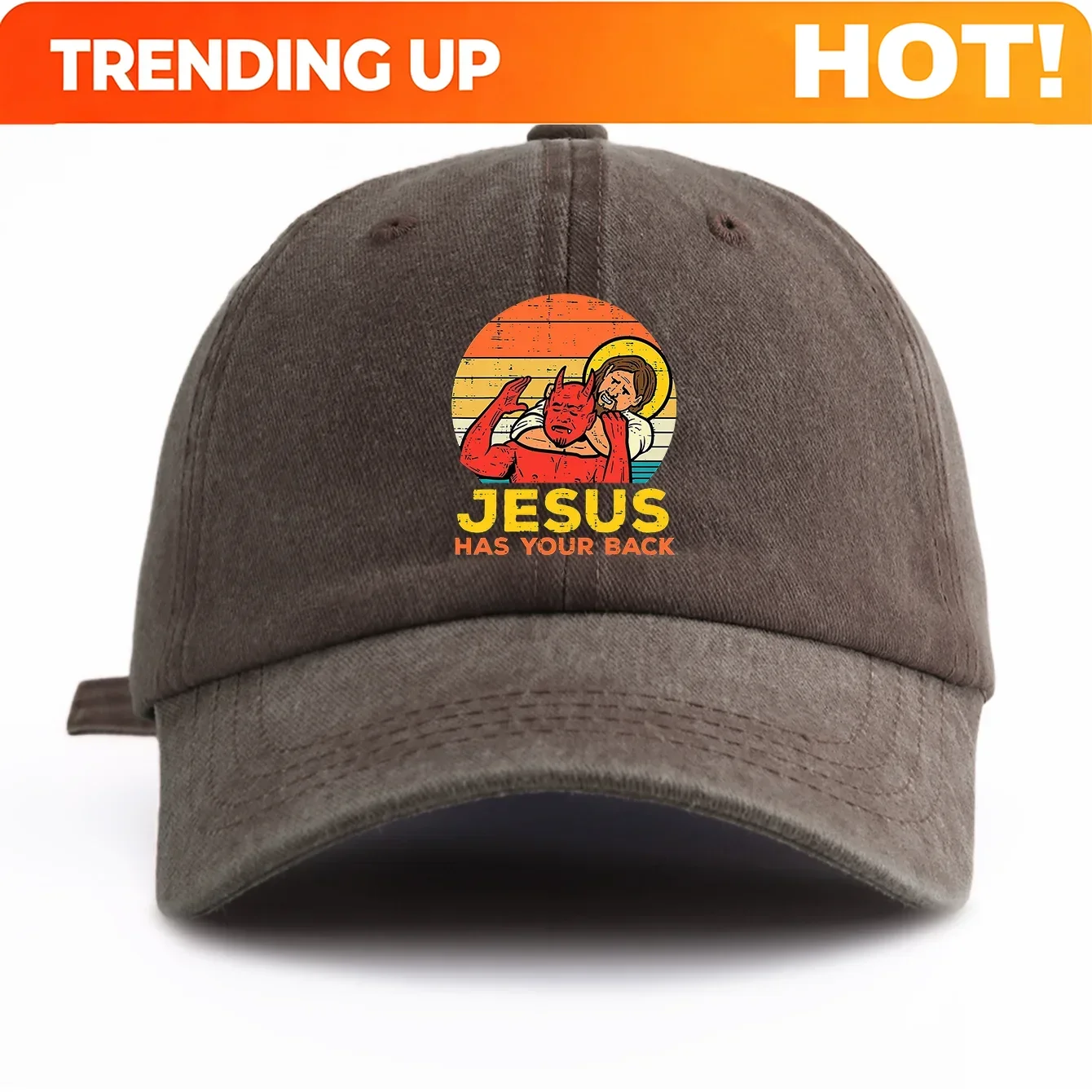 Customization 1pc JESUS HAS U BACK Print Washed Baseball Cap For Adults,Minimalist Retro Style Casual Soft Adjustable Dad Hat,Pe