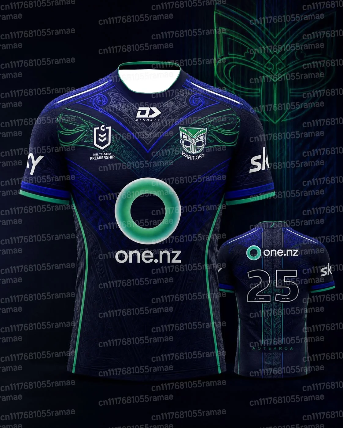 Familien-Matching Warriors Maori Tribal Metallic Print Rugby-Trikot Oversized Einfarbig Schwarz Vollständiges Koru-Muster Nummer 1 – Detail 5