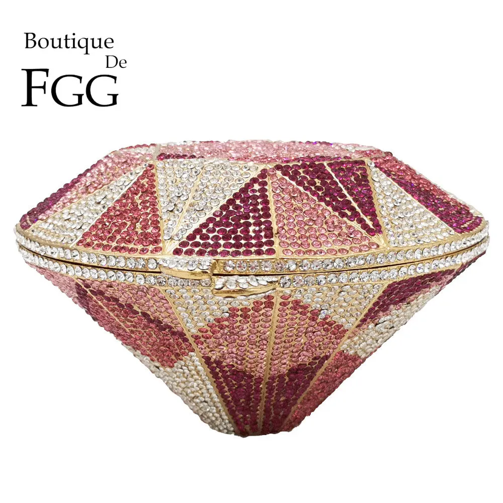 Boutique De FGG (in stock) Diamond Shape Women Crystal Evening Clutch Bags Wedding Purses Party Cocktail Bridal Handbags