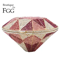 Boutique De FGG (in stock) Diamond Shape Women Crystal Evening Clutch Bags Wedding Purses Party Cocktail Bridal Handbags